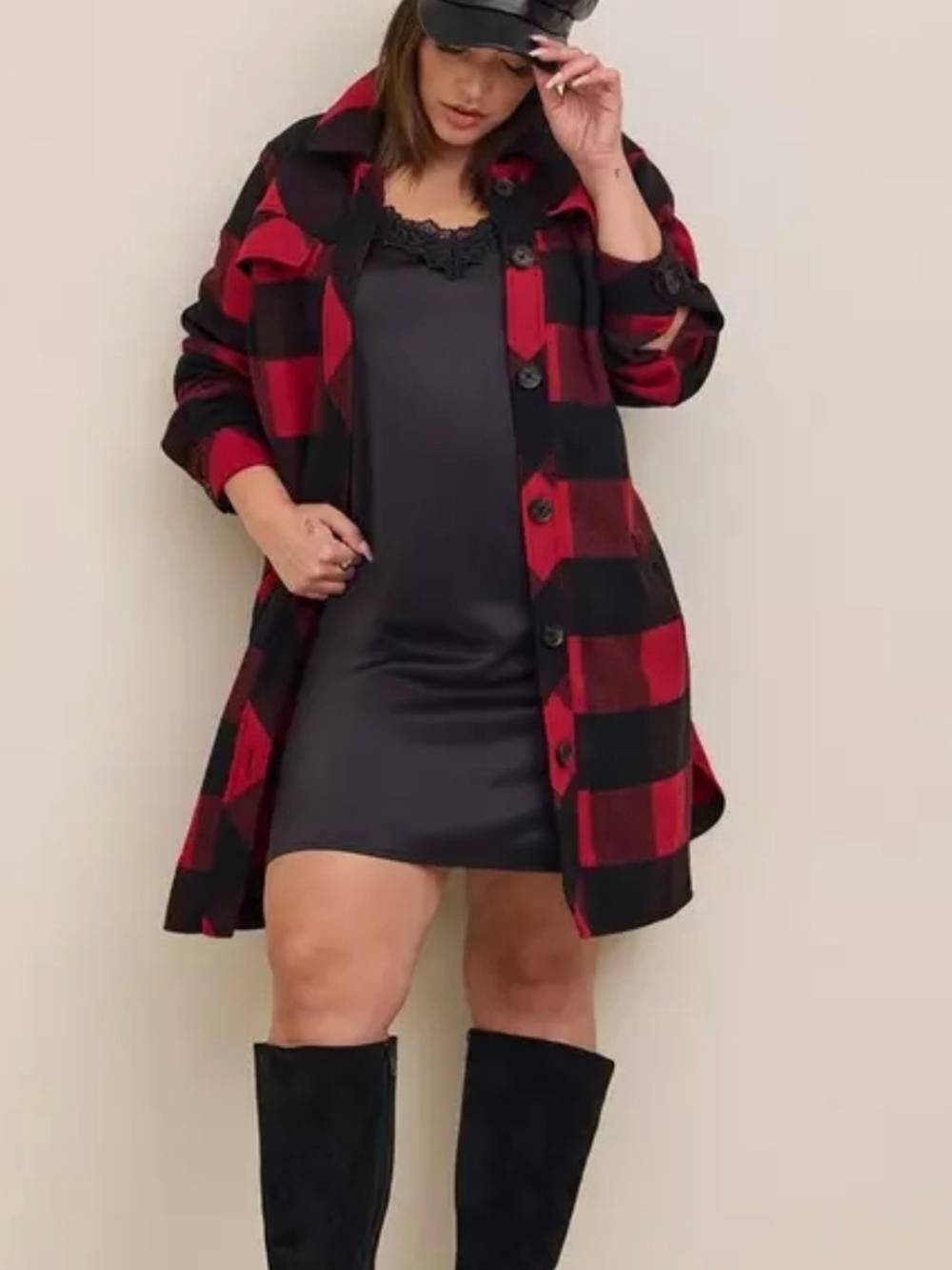 Torrid Red and Black Buffalo Plaid Wool Longline Shacket